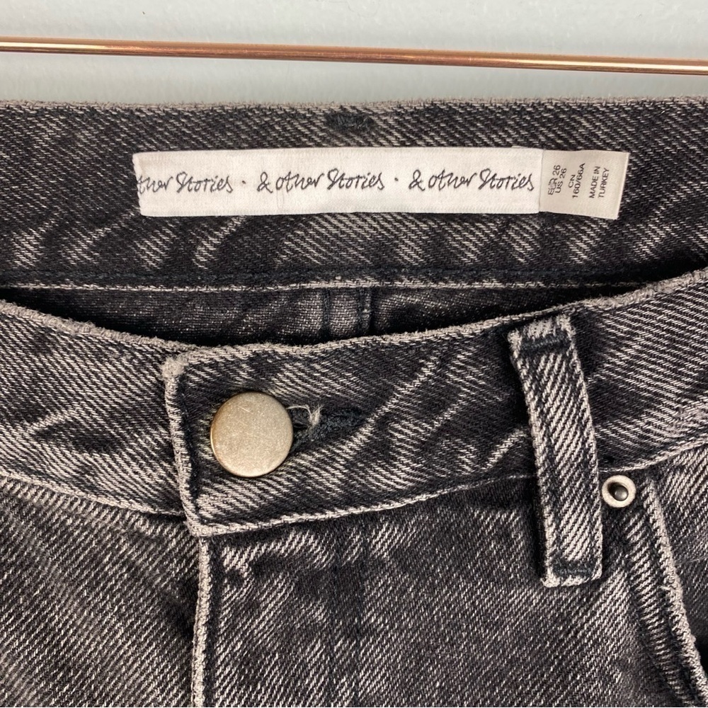 & Other Stories High Rise Slim Cut Jeans Black Gray Acid Wash 26 - Picture 7 of 9